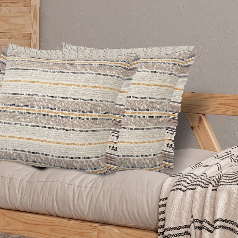 Sevita Drew Mustard Stripe Cotton Throw Pillow, Set of 2