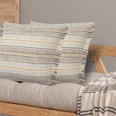 Sevita Drew Mustard Stripe Cotton Throw Pillow, Set of 2