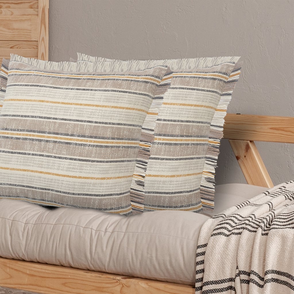 Sevita Drew Mustard Stripe Cotton Throw Pillow, Set of 2