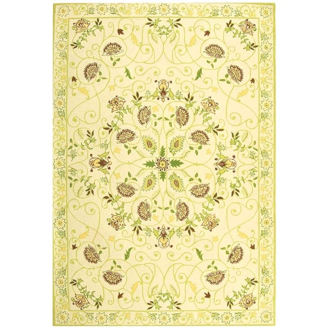 SAFAVIEH Handmade Chelsea Alecsandra French Country Wool Rug - 5'3" x 8'3" - Ivory/Green