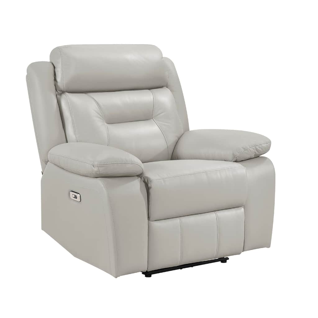 Conia Power Reclining Chair, Light Gray Silver Leather, USB Port