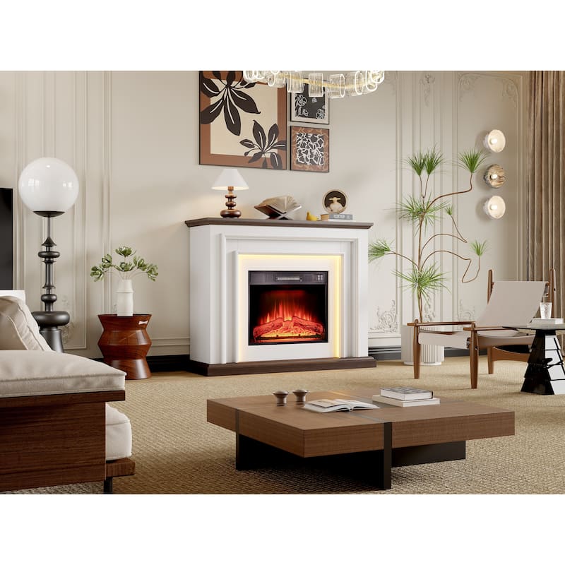 44 inch Electric Fireplace with Mantel and LED Light for Living Room - Brown