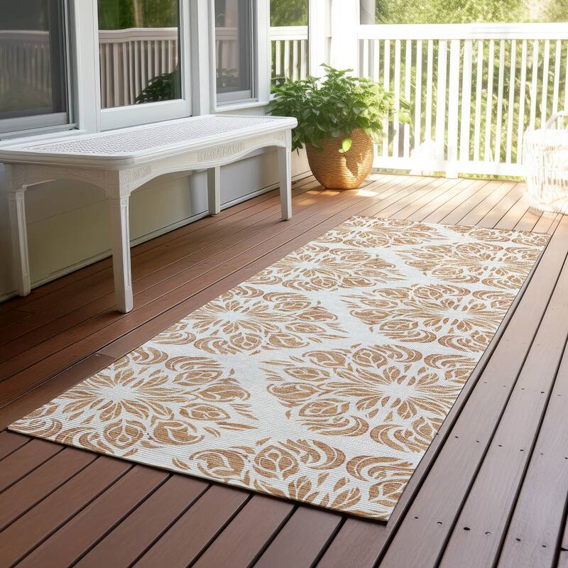 Machine Washable Indoor/ Outdoor Damask Pearl Chantille Rug - Copper - 2'3" x 7'6"