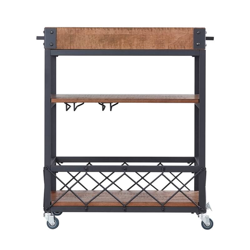 Myra Rustic Serving Cart with Wine Inserts and Removable Tray Top by iNSPIRE Q Classic