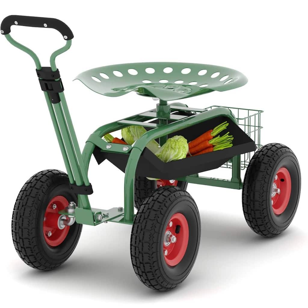 Heavys-Duty Rolling Stool, 360° Swivels Garden Cart Workseat with Tool Tray for Gardening, Yard Work