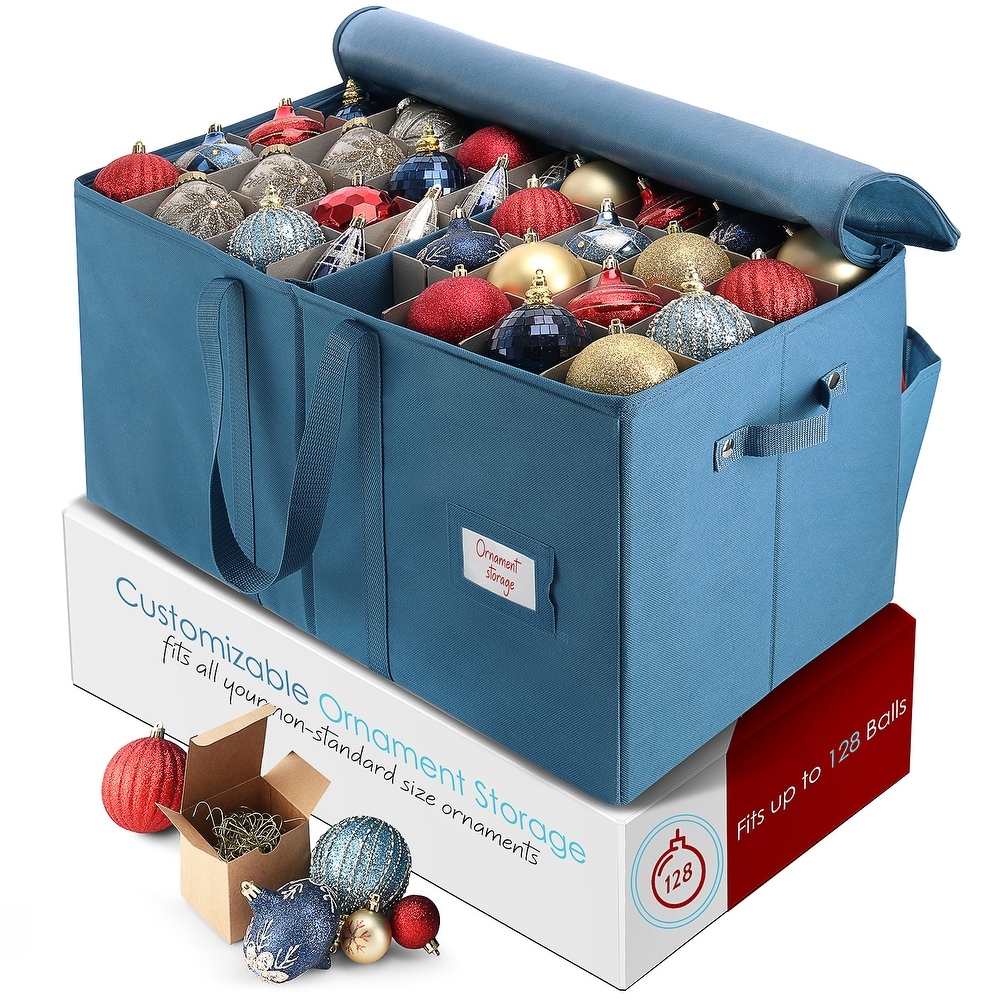 Handy Laundry Christmas Ornament Storage - Stores up to 64 Holiday  Ornaments, Adjustable Dividers, Covered Top and Two Handles. Attractive