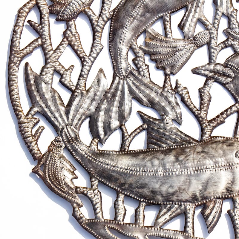 Handmade 24-Inch Dolphin Pod Metal Wall Art (Haiti)