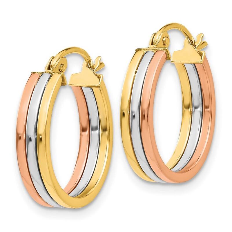 Curata 14k Tri Color Gold Polished 18x4mm Three Row Hoop Earrings