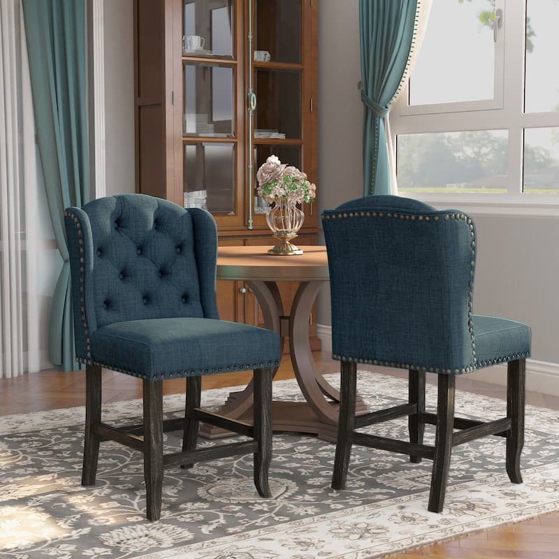 Tays Rustic Linen Tufted Counter Height Stools (Set of 2) by Furniture of America