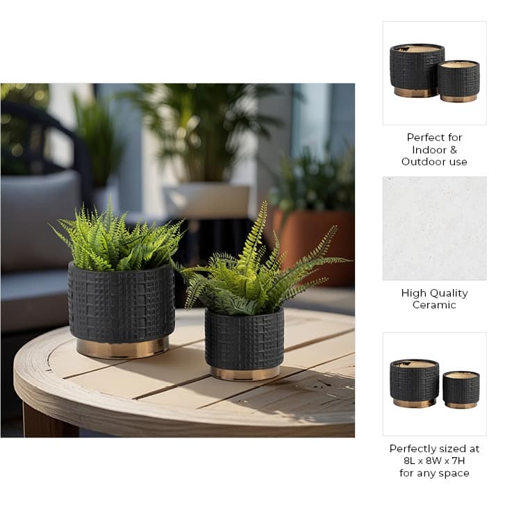 Ceramic Raised Mesh Planter Set of 2 - Black, 6/8 in.