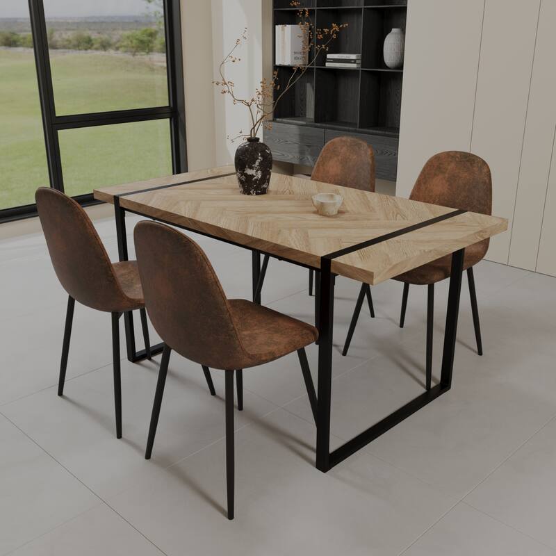 5-Piece Wood Kitchen Dining Table Set, Dining Table Set with Waterproof High-Back Chairs, Anti-Slip Feet
