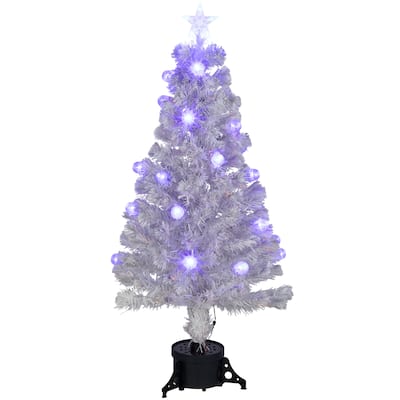 4' Pre-Lit Medium White Iridescent Fiber Optic Artificial Christmas Tree Blue LED Lights
