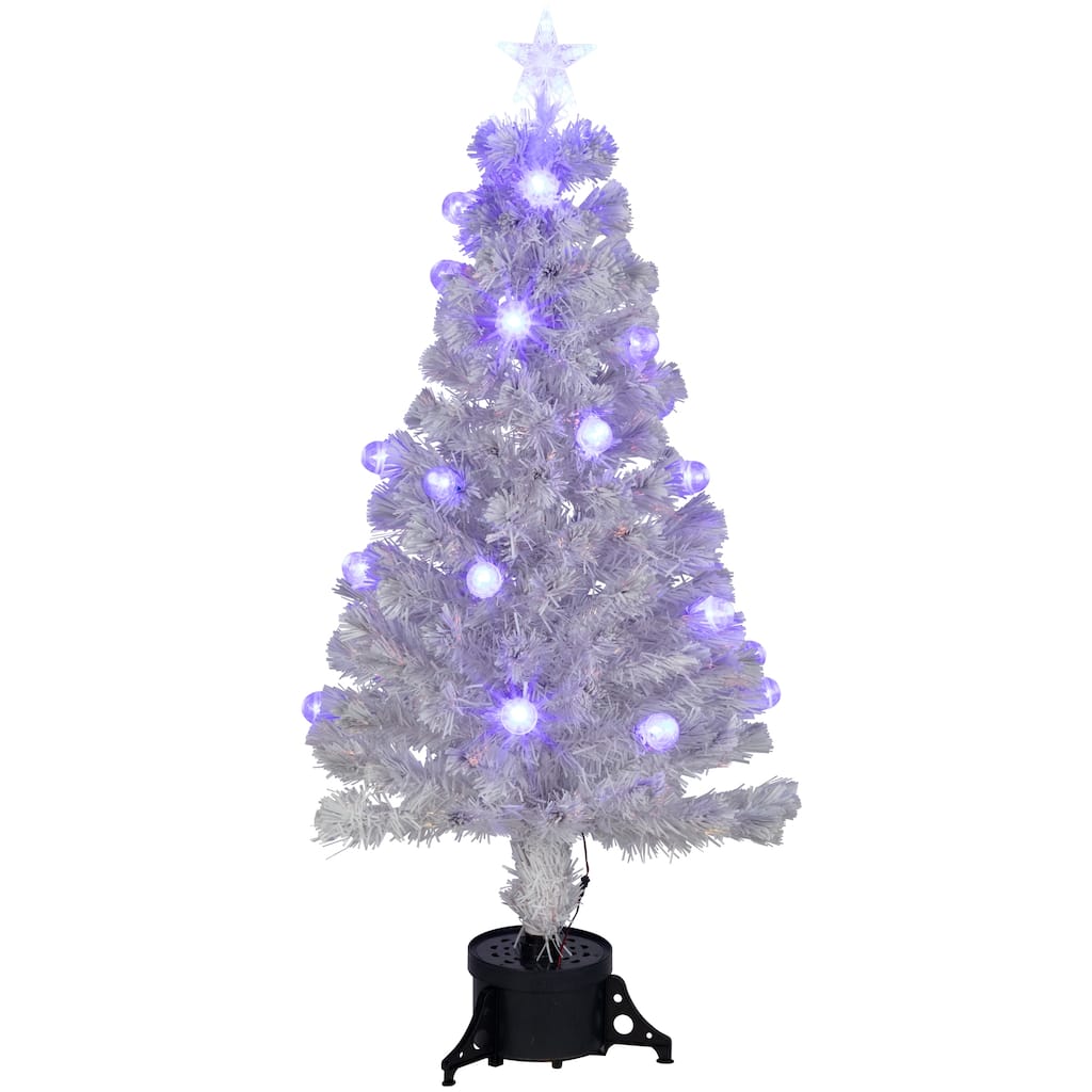4' Pre-Lit Medium White Iridescent Fiber Optic Artificial Christmas Tree Blue LED Lights