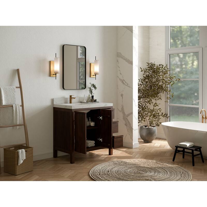 Willow Collections 36 in. W x 22 in. D Elizabeth Solid Teak Left Offset Sink Bathroom Vanity with Countertop