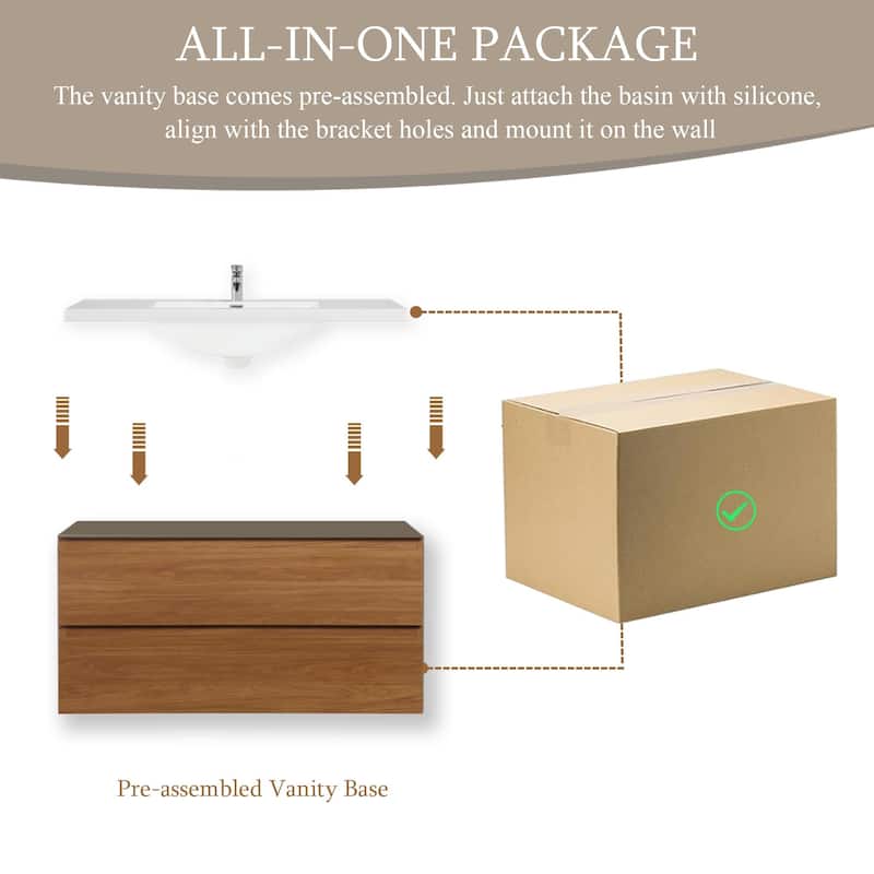 GDFStudio - Benjamin Modern Floating Bathroom Vanity with Integrated Resin Sink and Soft-Close Storage Drawers