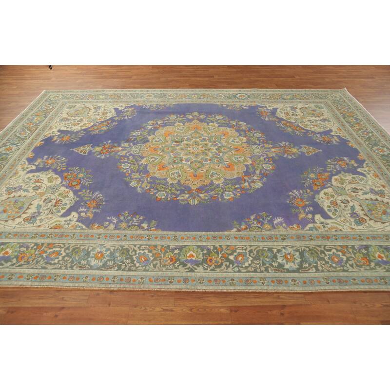 Hand Knotted Oriental 100% Wool Carpet Traditional Floral Purples Tabriz Area Rug - 11' 0'' X 8' 2''