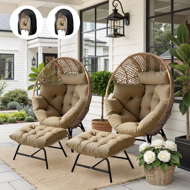 FINCATI Outdoor Wicker Egg Chair with Ottoman Cushions 440 lb Capacity