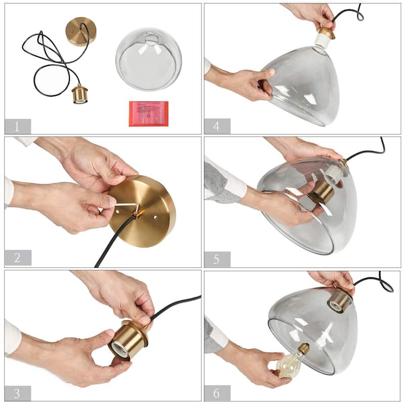 Gloam Modern Single Dome 1-Light Smoked Gray Glass Kitchen Island Art Deco Pendant - D9.8"* H8.3"
