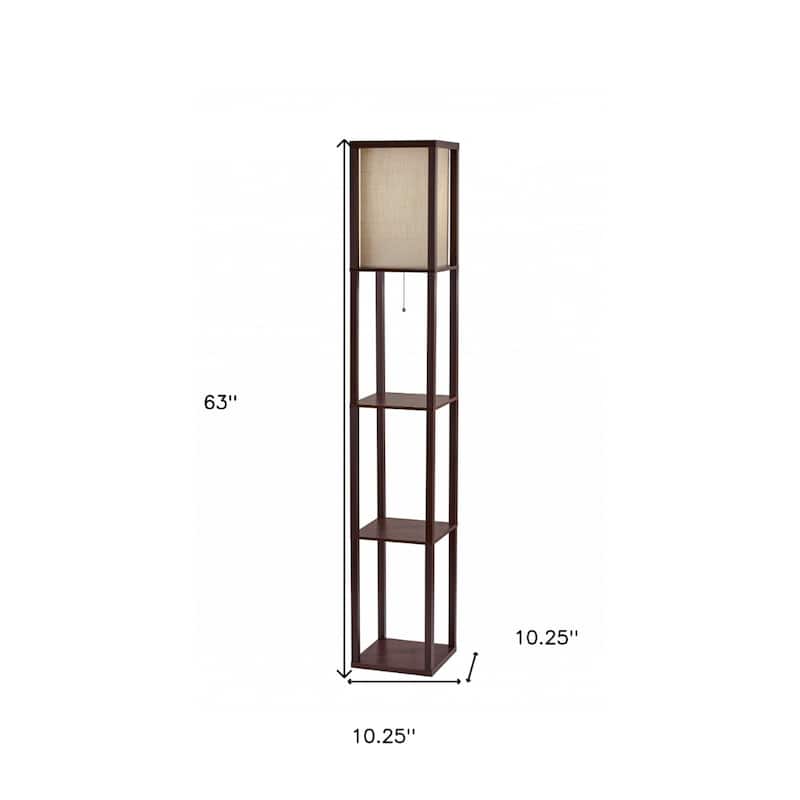 Wood Column Floor Lamp with Square Fabric Shade and Pull Chain - 10.25” x 10.25” x 63” (D x W x H)
