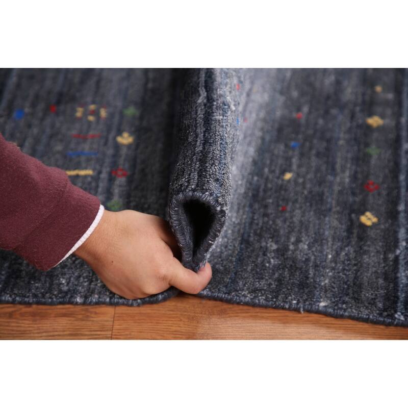 Grays & Blues Gabbeh Oriental Area Rug Handmade Silk Carpet - 7'11" x 9'9"