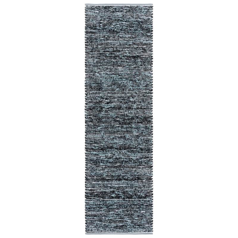 SAFAVIEH Handmade Cape Cod Sabrie Cotton Rug - Light Blue/Black - 2'3" x 8' Runner