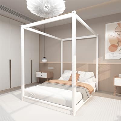 Queen Size Canopy Platform Bed with Support Legs