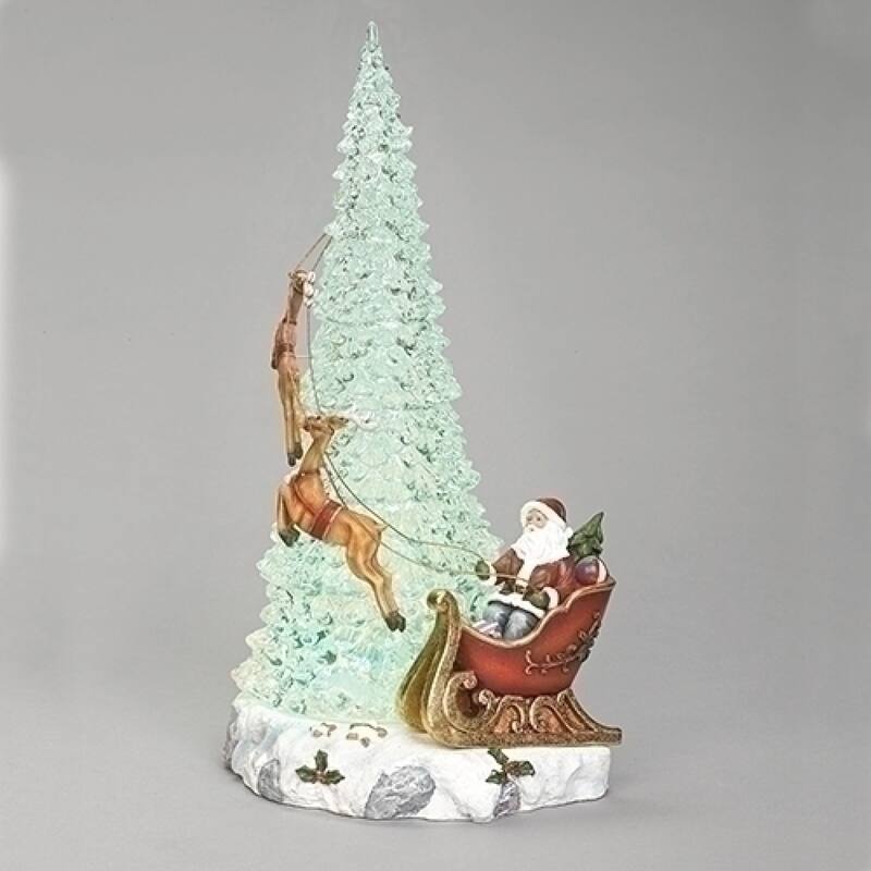 17.5" LED Musical Tree with Santa and Reindeer Figurine