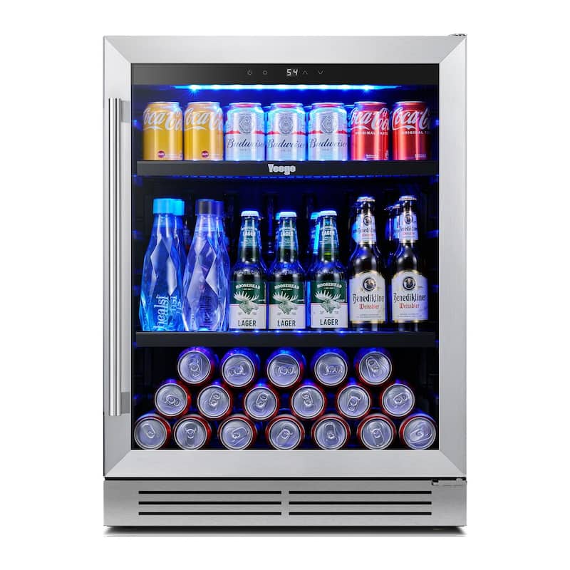 HomeRoots 32" X 24" Silver Stainless Steel Single Compartment Can Beverage Refrigerator