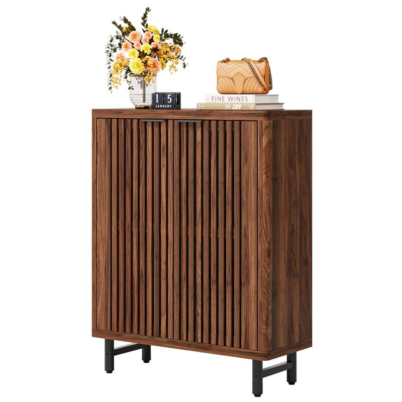 Wooden Shoe Cabinet with Shutter Doors, Adjustable Shelves Large Hidden Storage Organizer Rack for Entryway Hallway