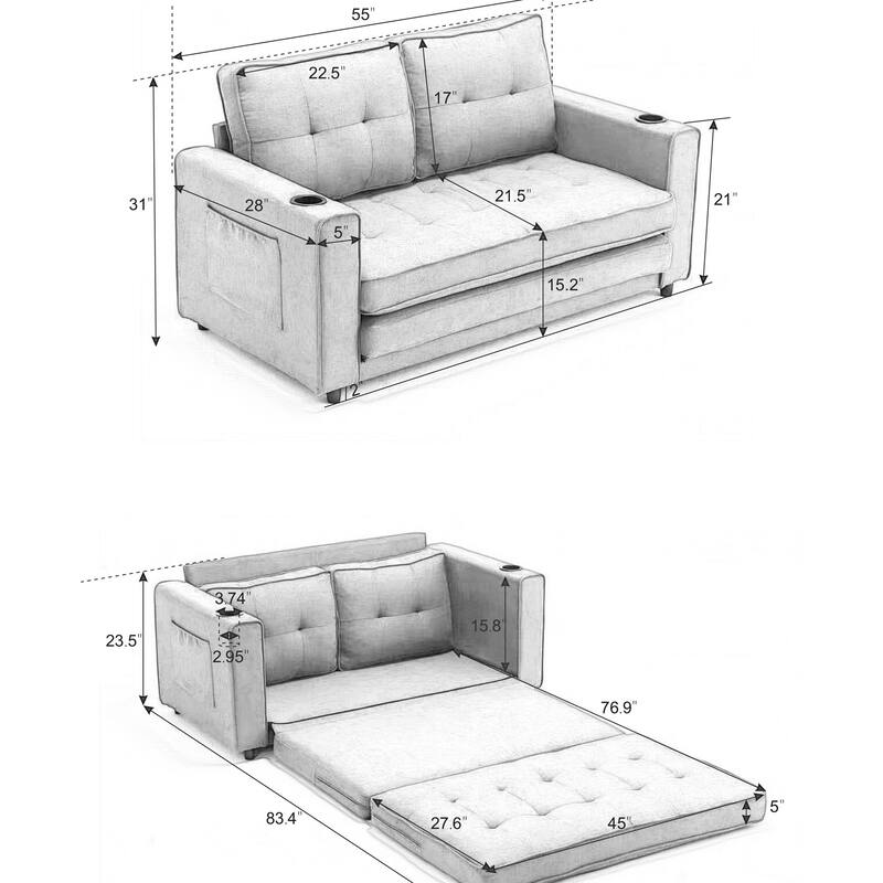 3-in-1 Convertible Sofa Bed