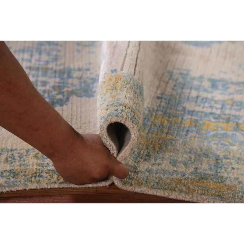 Abstract Accent Rug Handmade Oriental Wool Carpet - 3'11"x 5'10"
