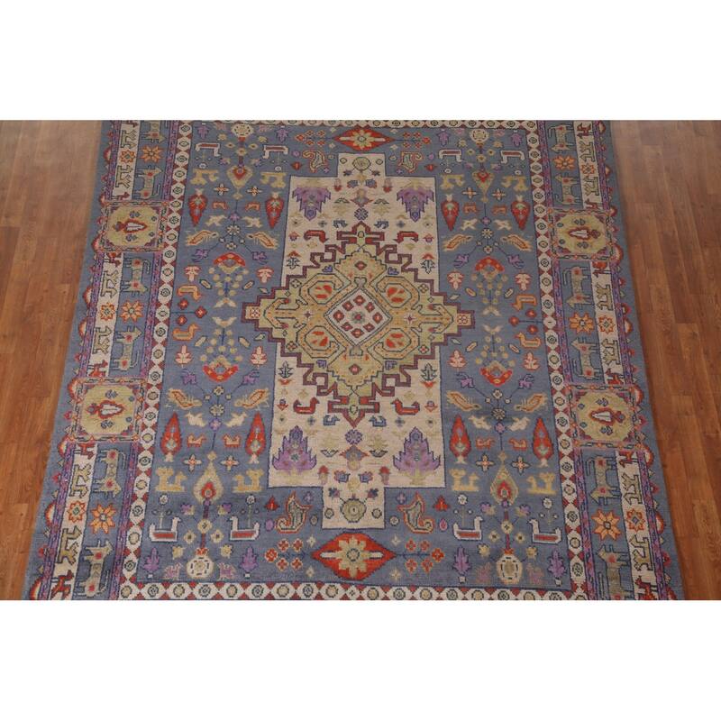Geometric Heriz Serapi Area Rug Hand-Knotted Wool Carpet - 7'8" x 10'1"