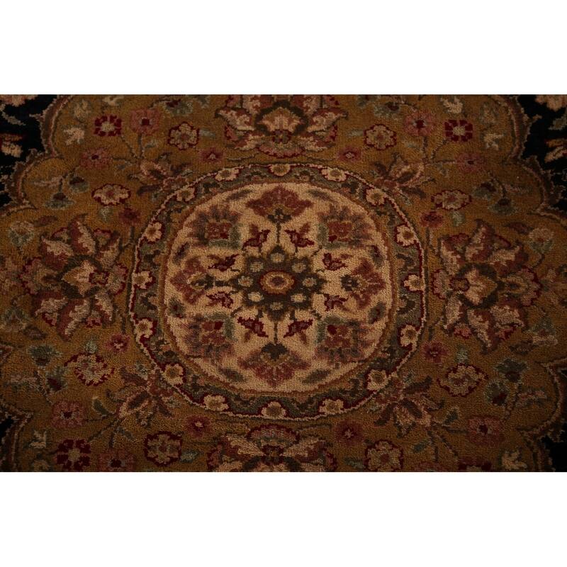 Black Floral Agra Oriental Area Rug Hand-Knotted Wool Carpet - 9'4" X 12'8"