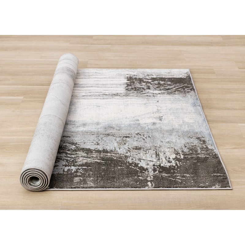 Grey Taupe Blue Distressed Area Rug
