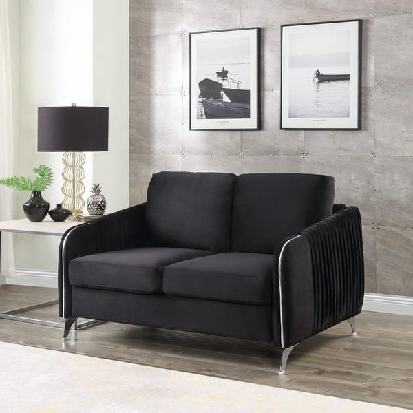 slide 2 of 6, Hathaway Black Velvet Modern Chic Loveseat Couch