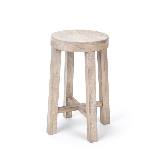 Whitewash Bar Stools, Shop Mercana Brahma 26 Total Height White Washed Wood Seat Base Stool 14 8l X 14 8w X 26 0h Overstock 28877327
