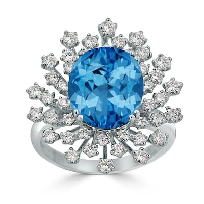Auriya 4 3/4ct Fancy Oval Swiss Blue Topaz Halo Diamond Engagement Ring 1ctw 18K Gold