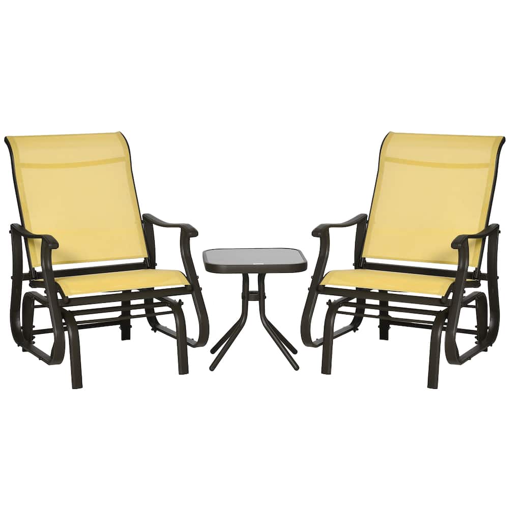 3-Piece Outdoor Gliders Set Bistro Set with Steel Frame, Tempered Glass Top Table for Patio, Garden, Backyard, Lawn, Bei