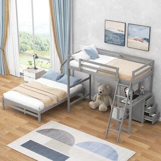 Twin over Full Bunk Bed with Built-in Desk and Three Drawers