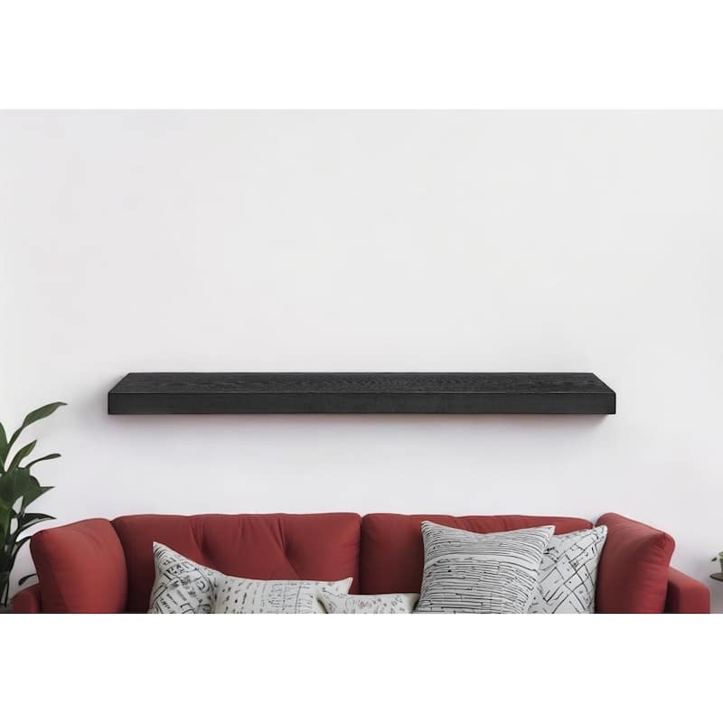 HomeRoots 75" Black Wooden Wall Mounted Floating Shelf