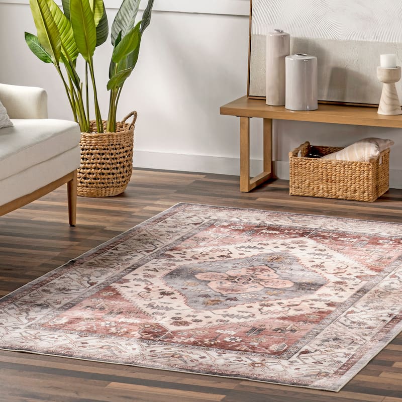 Nuloom Jenise SpinClean Traditional Medallion Machine Washable Area Rug