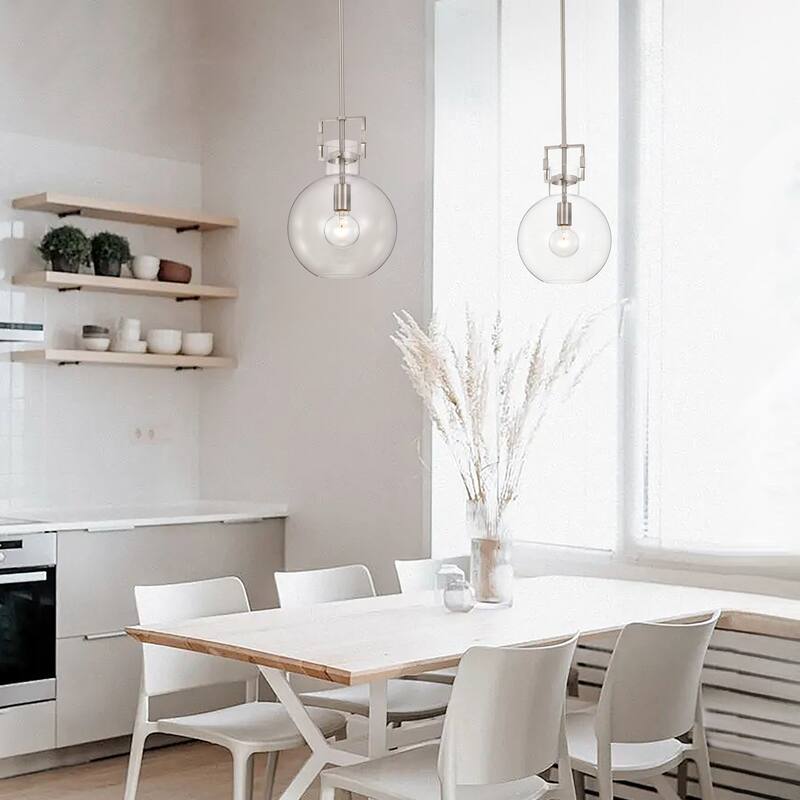 Brushed Nickel 1-Light 10 Inch Globe Shaped Clear Glass Pendant