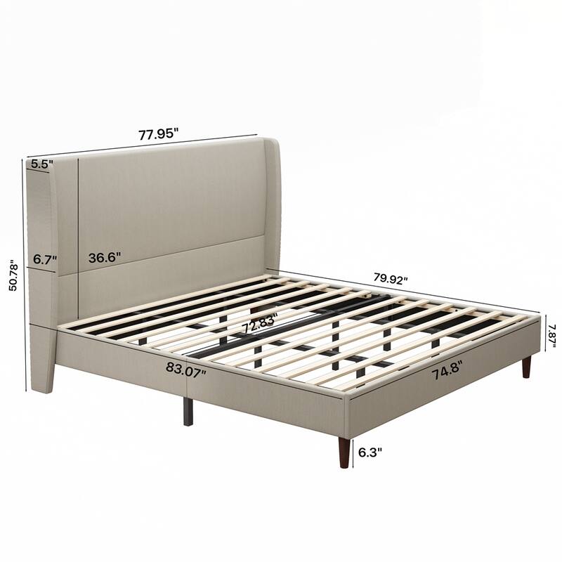 High Headboard Upholstered Platform Bed No Box Spring Needed