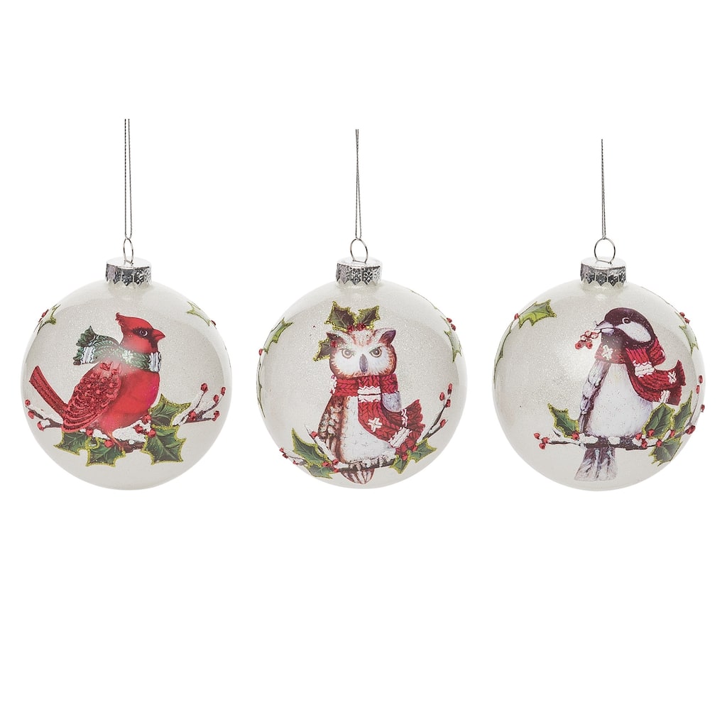 Transpac Glass 4.5 in. Multicolored Christmas Scarf Bird Ornament Set of 3
