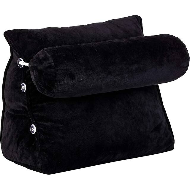 Cheer Collection Wedge Shaped Support Pillow and Bed Rest Cushion for Reading, Gaming, Watching - with Adjustable Neck Pillow - Black
