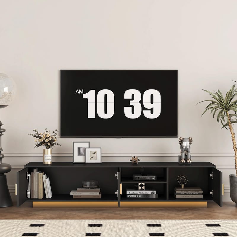 Mid-Century Modern TV Stand with LED Lights, Accommodates up to 80-Inch TV
