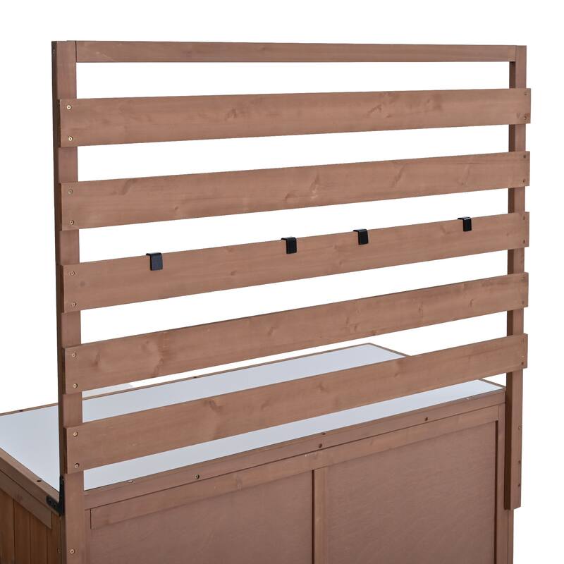 Solid Wood 64.9''Tall Outdoor Kitchen Island Kitchen Cart, Garden Potting Bench with Stainless Table Top for BBQ