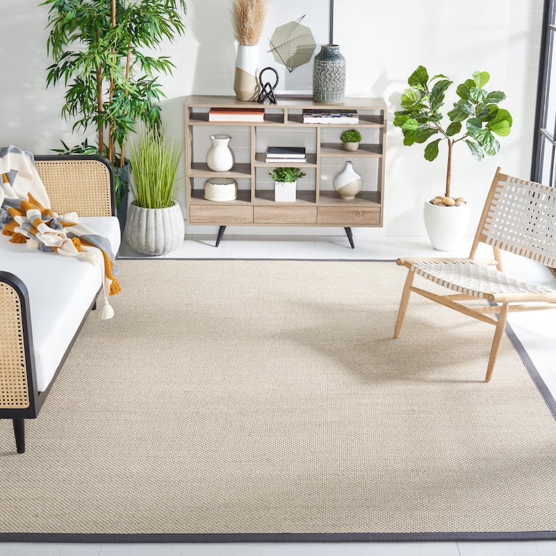 SAFAVIEH Natural Fiber Pacific Casual Border Sisal Rug - 6' x 9' - Marble/Black - Rectangle