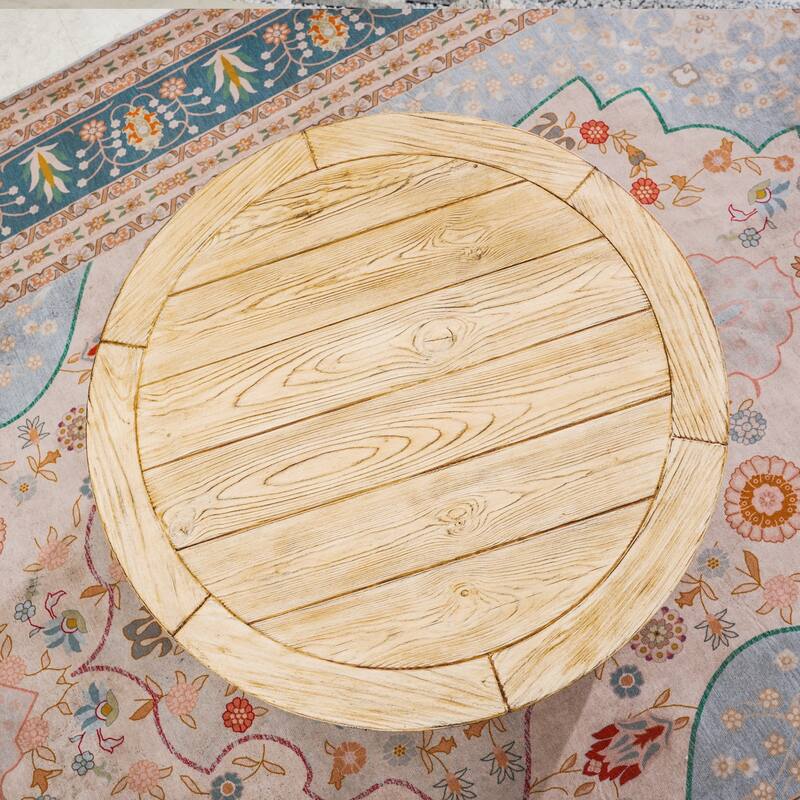Rustic Faux Wood Terrafab Composite Round Coffee Table