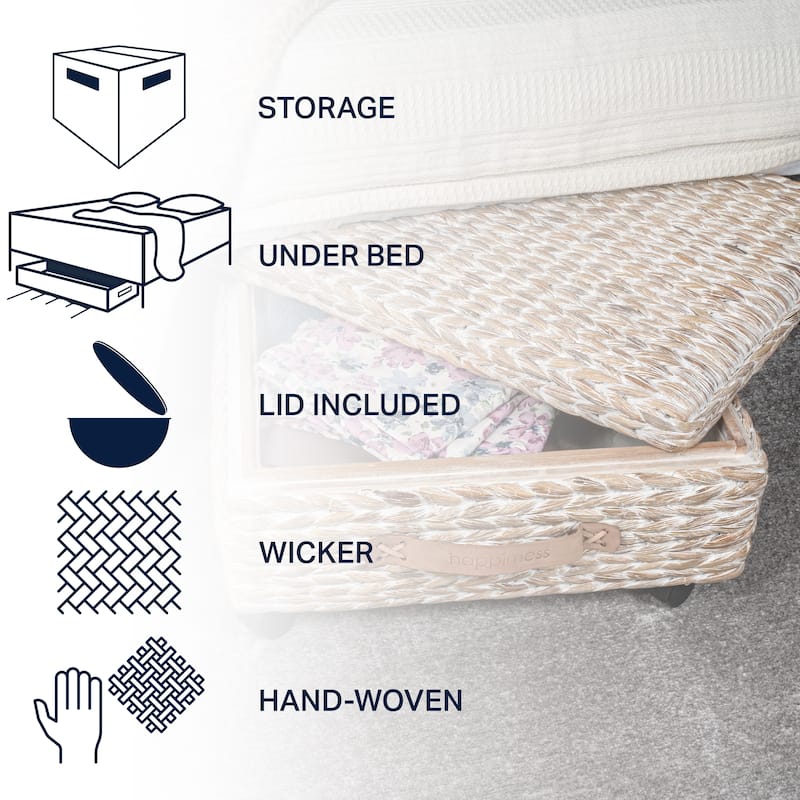 happimess Hyacinth/Wood Underbed Storage Bin with Wheels & Handles